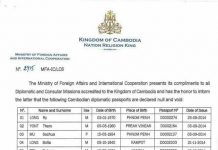 ក្រសួ្ងងការបរទេសកម្ពុជា លុបលិខិតឆ្លងដែនការទូតរបស់អតីតតំណាងរាស្រ្តគណបក្សសង្គ្រោះជាតិ ៥៦រូប